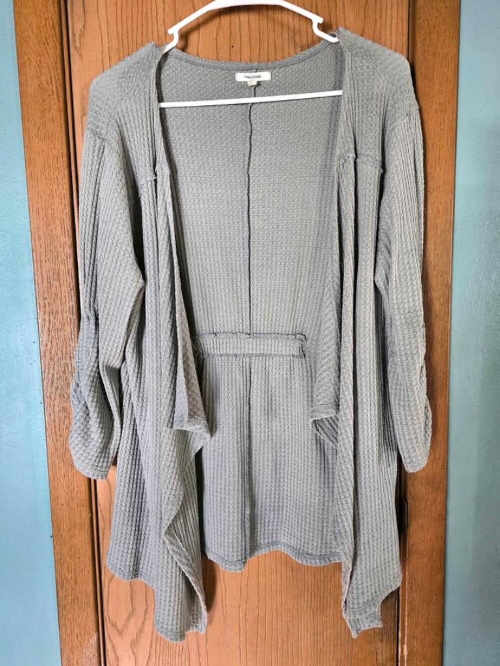 Size L Maurices Seafoam Green Cinched Back Waffle Knit Cardigan
